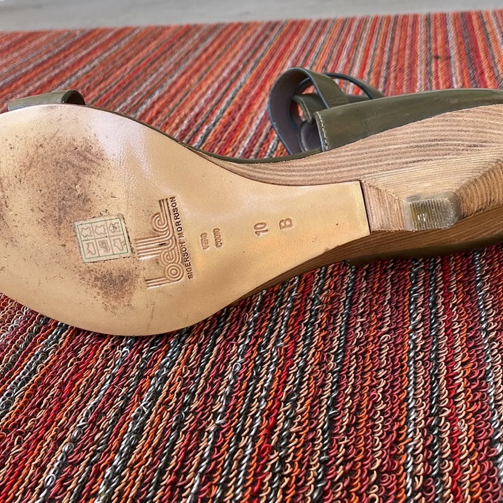 Belle-Sigerson Morrison olive, ankle sandal heeled shoe. 3 1/2 inch. Leather. - Picture 6 of 8